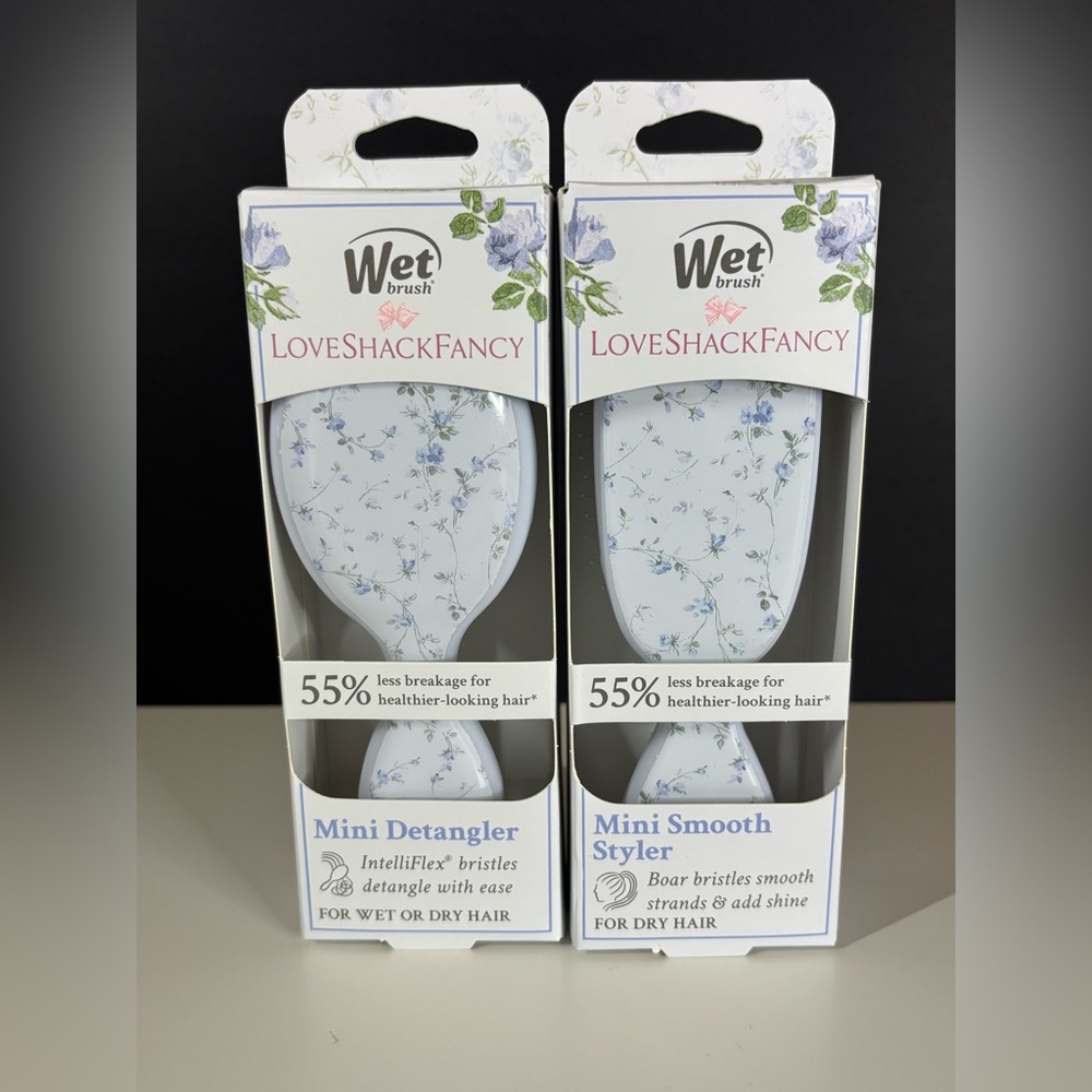 LoveShackFancy English Ivy Blue Brush Set - Mini Detangler & Mini Smooth Styler